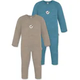 normani Outdoor Sports 2er Pack Baby Merino Strampler Waverly in Beige/Blau | Gr.: 74
