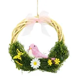 I.GE.A. Kunstkranz Mit Blüten, Vogel und Schleife, I.GE.A., Höhe 20 cm, aus Rattan, Türkranz rosa