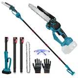 Akku Hochentaster Ast Kettensäge Profi-Astsäge kompatibel mit Makita 18V, 6 Zoll Bürstenlose 2 in 1 Astsäge mit Teleskopstiel und Teleskop Elektro Hochentaster Asts-äge Arbeitshöhe 4,5m (on Akku)