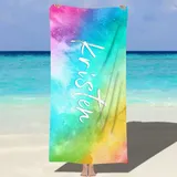 MJARTORIA Personalisiert Strandtuch Microfaser Badetuch mit Namen Kinder Damen, Beach Towel Handtuch Badetuch Stranddecke Schnelltrocknend für Reise Schwimmen Sauna Yoga Fitness 90x180cm Mikrofaser
