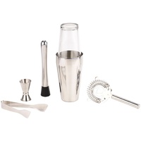 Rosenstein & Söhne Boston-Cocktailshaker-Set aus Edelstahl mit Glas, 6-teilig,