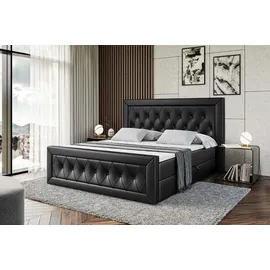 altdecor Boxspringbett mit Fußteil - mit Multipocket-Matratze H4 (21 cm hoch) mit + PUR + Kokosmatte, Topper (4 cm hoch), Polsterbett mit Kopftei... - Schwarz