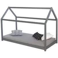 Homestyle4u Hausbett Grau, Holz, 206x141x96 cm Kinder- & Jugendzimmer, Kindermöbel, Kinderbetten, Hausbetten