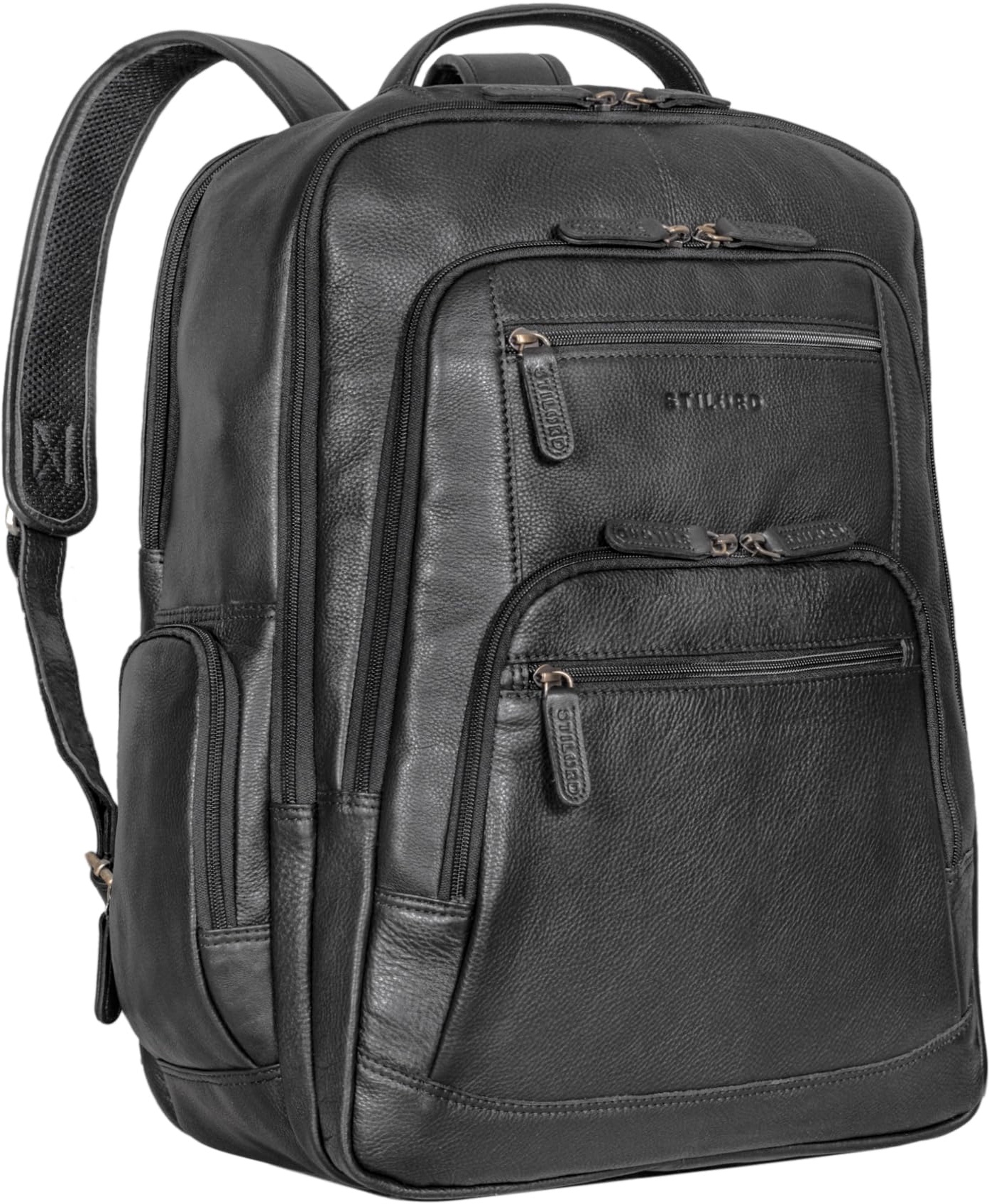 STILORD 'Igor' Lederrucksack Groß Damen und Herren Laptoprucksack 18 Zoll Leder Daypack Vintage Tagesrucksack Studenten Rucksack, Farbe:schwarz