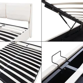 [en.casa] Lunner mit Bettkasten 140x200 cm Beige