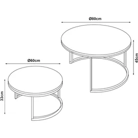 [en.casa] Couchtisch Christchurch 2er Set Marmoroptik, Weiß/Gold