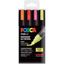 Uni-Ball Posca UNI Filzstifte, 5 m, Fluor, 4 Stück