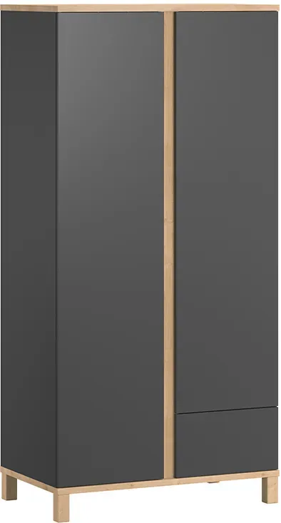 Armoire scandinave avec penderie et étagères gris anthracite et bois clair L90 cm EILIE