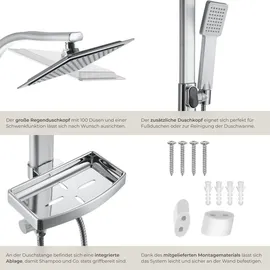 Tectake tectake® Aluminium Regenduschsystem, Chrom-Optik, zusätzliche Handbrause, Antikalktechnik