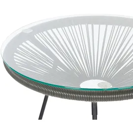 Beliani Balkonset Dunkelgrau Polyrattan Beistelltisch mit 2 Stühlen Spaghetti-Optik Modern Mexikanischer Stil Outdoor Balkon Terrasse Garten Möbel - Grau/Schwarz