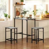 Homcom Bartisch Set Bartisch mit Barhocker-Set Esstisch für Esszimmer, Küche, Grau