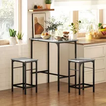 Homcom Bartisch Set Bartisch mit Barhocker-Set Esstisch für Esszimmer, Küche, Grau