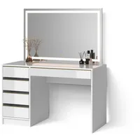 Livinity® Schminktisch, Weiß, Gold, Holzwerkstoff, 5 Fächer, 5 Schubladen,
