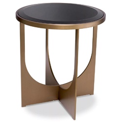 Casa Padrino Luxus Beistelltisch Messing / Schwarz Ø 40,5 x H. 44,5 cm - Runder Edelstahl Tisch mit Glasplatte - Luxus Möbel - Wohnzimmer Möbel - Luxus Einrichtung - Wohnzimmer Einrichtung