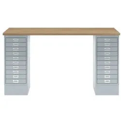 Bisley Schreibtisch »MultiRange« eichefarbene Platte 20 Schubladen grau, 140x74x60 cm