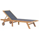 GuyAna Sonnenliege Klappbar mit Rollen Teak Massivholz und Textilene Liegestuhl-Sauna Saunaliege Outdoor