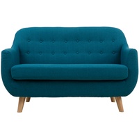 Skandinavisches 2-Sitzer-Sofa mit abnehmbarem Bezug in entenblau und Holz YNOK