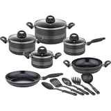 GSW Milano Topf-Set 15-tlg. Kochtopf + Stielkasserolle + Servierpfanne + Bratpfanne + Glasdeckel