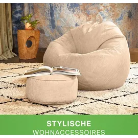 Green Bean 2er Set Indoor XXL Sitzsack + Hocker mit EPS-Perlen Füllung - Sand Creme
