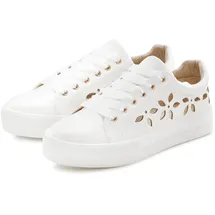 LASCANA Sneaker LASCANA, Damen, Gr. 42, weiß, Obermaterial: 100% Lederimitat. Decksohle: 100% Lederimitat. Futter: 100% Lederimitat. Laufsohle: 100% Synthetik, unifarben, Basic, Schuhe Sneaker, mit kleinen Cut-Outs, Schnürhalbschuhe, Freizeitschuhe VEGAN
