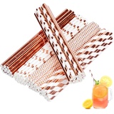 TGFIX 120 pcs Roségold Papier Trinkhalm Hen Party Papierstrohhalme RoseGold Paper Straws 4 Styles Plastikfrei Strohhalme für JGA, Hochzeit, Geburtstag, Partyzubehör