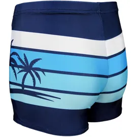 Aquarti Badehose AQUARTI "Badehose Gestreift mit Motiven", Kinder, Gr. 134, N-Gr, blau (dunkelblau, blau, palmen), Obermaterial: 80% Polyester PES. 20% Elasthan EL., Badehosen Badehose