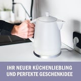 KVOTA Elektrischer Keramik Wasserkocher, Teekessel 1,5 L, 1500W, Noppen-Design, - weiß