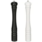 Relaxdays Salz- und Pfeffermühle 2er Set, 40 cm, Gewürzmühle Holz, manuell, Salzmühle mit Keramikmahlwerk, schwarz/weiß