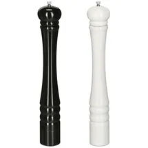 Relaxdays Salz- und Pfeffermühle 2er Set, 40 cm, Gewürzmühle Holz, manuell, Salzmühle mit Keramikmahlwerk, schwarz/weiß