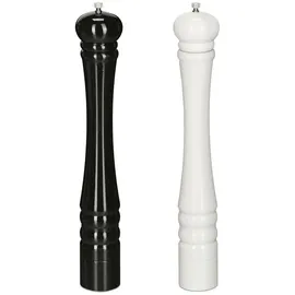 Relaxdays Salz- und Pfeffermühle 2er Set, 40 cm, Gewürzmühle Holz, manuell, Salzmühle mit Keramikmahlwerk, schwarz/weiß