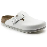 Birkenstock Professional Geschlossener Lederschuh Boston mit bequemen Fußbett aus Kork - Pantolette Hervorragender Tragekomfort - Verloursleder und Rutschfester Eva-Sohle weiß 44 EU