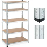 Relaxdays Schwerlastregal, 180x100x60 cm, Traglast: 1250 kg, 5 Böden, zum Stecken, Keller, Garage, Stahl, silber