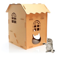 Katzenhaus hoch Katzenhütte aus Pappe Katzenhöhle aus Karton mit Fenstern Stecksystem