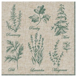 Linoows Papierserviette 20 Servietten, Duftende Küchenkräuter, Garten Kräuter, Motiv Duftende Küchenkräuter, Garten Kräuter bunt