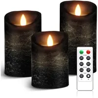 LED Kerzen Set Flammenlos Schwarz 3 Stück Fernbedienung Wachs Timer