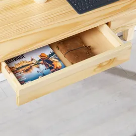 Idimex Sekretär LENNOX, schöner Schreibtisch mit 3 Nischen, praktischer PC Tisch mit 2 Schubladen, zeitloser Bürotisch aus massiver Kiefer in natur