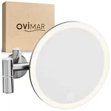 ovimar Kosmetikspiegel Vorupor Silber | mit Beleuchtung | wiederaufladbar | Wandmontage zum Bohren | im Badezimmer |5fach Vergrößerungsspiegel | Schminkspiegel mit Licht | 360 Grad
