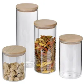 Kela Amelie Küchenbehälter, Borosilikatglas, Holzdeckel, Durchmesser 10 cm, Höhe 13 cm, 0,8 l - Transparent