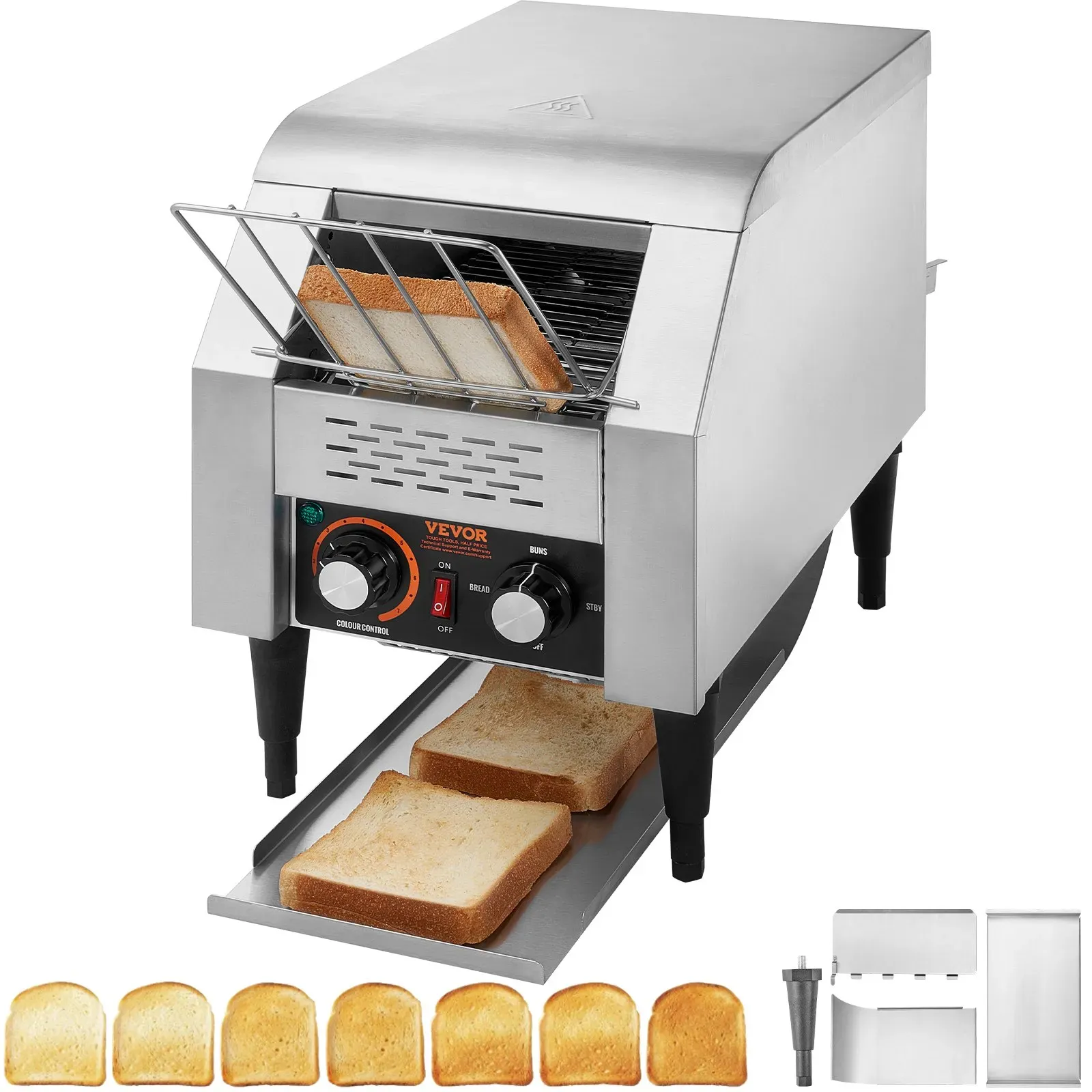 VEVOR Durchlauf-Toaster 1300 W Förderbandtoaster, Kettentoaster, Drei Multifunktionale Betriebsarten 150 Scheiben pro Stunde, Silber Kommerzieller Toaster Förderband Edelstal Restaurants, Bäckereien