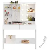 VASAGLE Schminktisch mit Beleuchtung, Spiegel, und 2 Schubladen, 90 x 144,7 cm