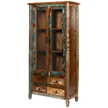 MASSIVMOEBEL24.DE Vitrine Altholz 85 x 42 x 180 cm Mehrfarbig