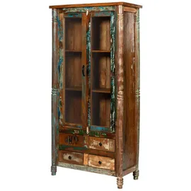 MASSIVMOEBEL24.DE Vitrine Altholz 85 x 42 x 180 cm Mehrfarbig