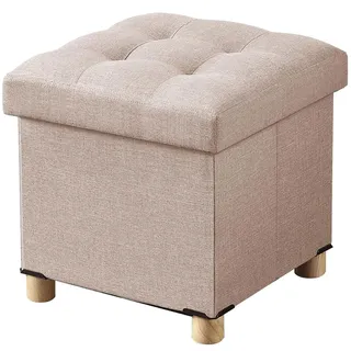 BRIAN & DANY Sitzhocker mit Stauraum, Faltbare hocker sitzbank mit stauraum, sitzwürfel mit Deckel für Wohnzimmer, Schlafzimmer, Schlafsaal, Khaki, 38 x 38 x 38 cm