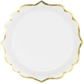 Partydeco Pappteller rund 18,5 cm 6 St. Weiß/Gold