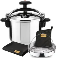 Magefesa Star Recta - Sonderedition Set Traditioneller Schnellkochtopf 6L + Dämpfeinsatz + Küchenhandtuch + Topflappen, Edelstahl 18/10, Induktion