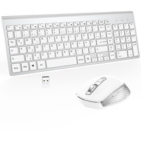 Tastatur Maus Set Kabellos - (Deutsch) USB QWERTZ Funk Tastatur Klein Maus Ultradünne Leise Ergonomisch Tastatur für Computer/PC/Laptop/Smart TV/Windows- Silber Weiß