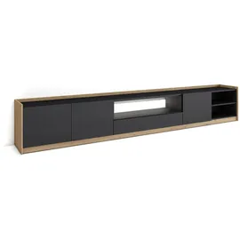 SKRAUT HOME Lowboard 310x50 cm Schwarz/Eiche Holzwerkstoff