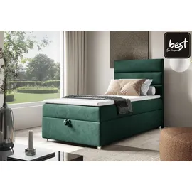4mybaby GmbH Best for Home Boxspringbett mit Bettkasten Trinity K4-SINGLE 90x200 Bonellfederkern inkl. Topper - Grun - Grün