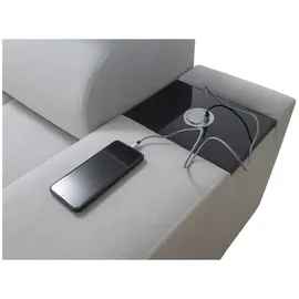 kaiser möbel Elegantes Ecksofa mit Konsole und Ladegerät MORENA II Kunstleder/Sawana Weiß/Braun Links
