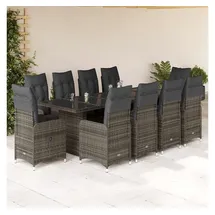 vidaXL 11-tlg. Garten-Bistro-Set mit Kissen Grau Poly Rattan